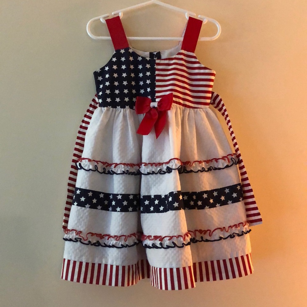 Girls Patriotic Bonnie Jean Ruffle Flag Dress